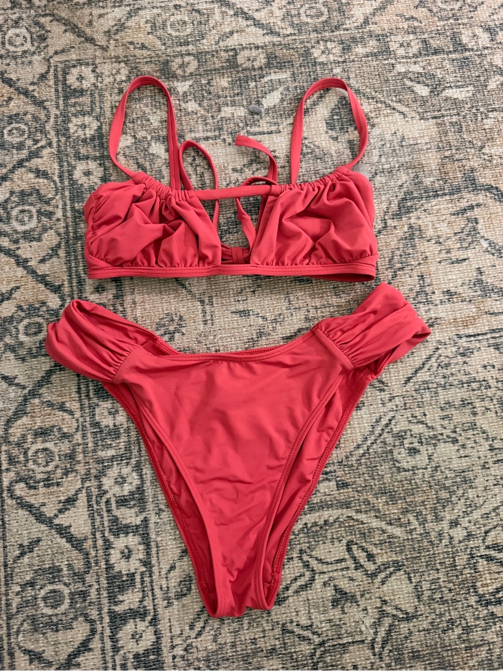 Amor and Besos orange/Red Women's Bikini Set - Ruched Top & High-Cut Bottom